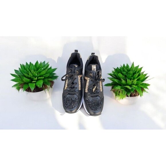 EUC Michael Kors Georgie Glitter and Faux Leather Trainer Size 7 - Picture 1 of 8
